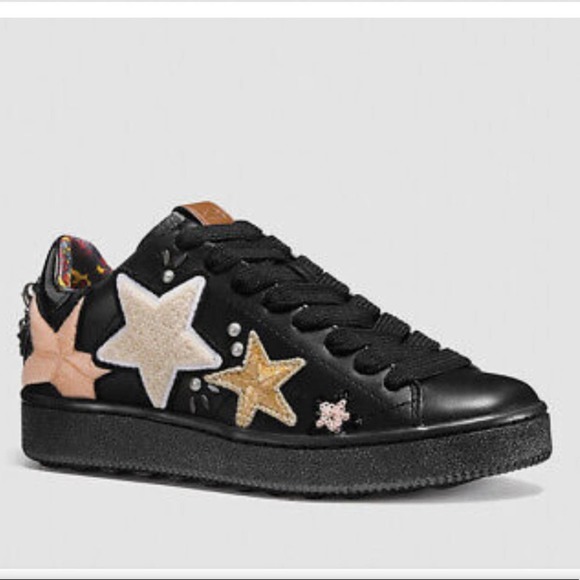 Coach star patch black leather lace up sneakers - Picture 1 of 8